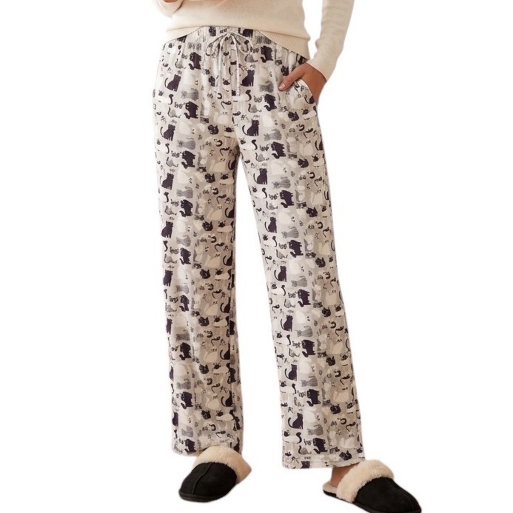 Cat Creations Cozy Lounge Pants Sleepwear Cat Lover  Women Medium Grey Cat Print